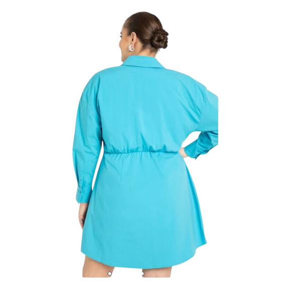 Eloquii Poplin Twofer Shirtdress Front Placket Long Sleeve Mini Size 18 Blue - Picture 5 of 16